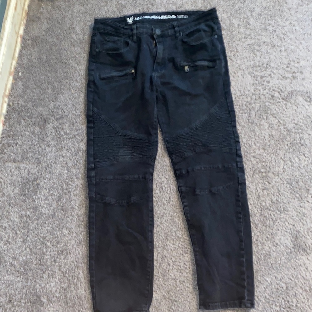 Mens Black Slim Straight Jeans with Zippers